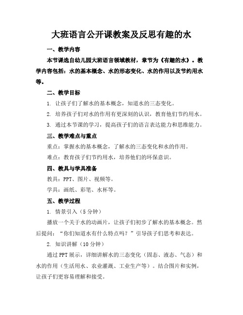 大班语言公开课教案及反思有趣的水