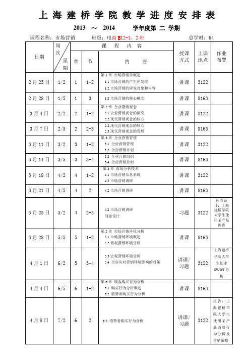 上海建桥学院教学进度安排表