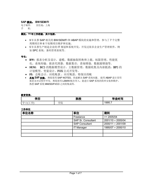 SAP专业教材资料SAP-resume-BW-Sample-CN