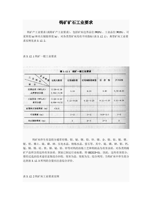 钨矿矿石工业要求