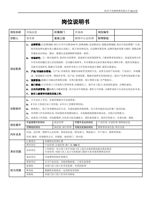 市场部岗位说明书(11个岗位)