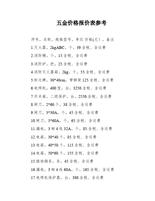 五金价格报价表参考