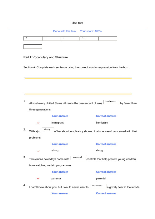 新标准大学英语综合教程3-Unit5-Unit-test