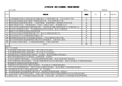 公司项目部(部门月度绩效)考核表(物资部)