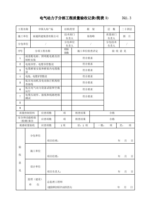 DQ1.3建筑电气子分部工程质量验收记录(统表1)