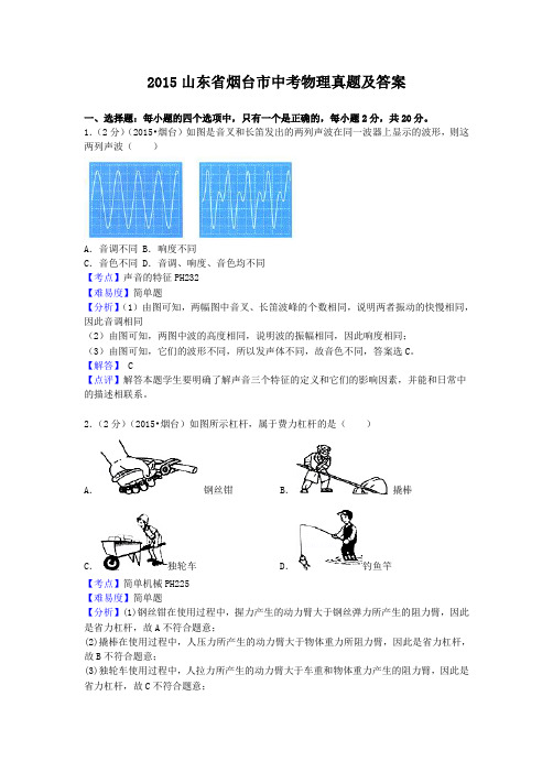 2015山东省烟台市中考物理真题及答案