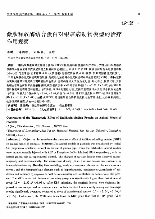 激肽释放酶结合蛋白对银屑病动物模型的治疗作用观察
