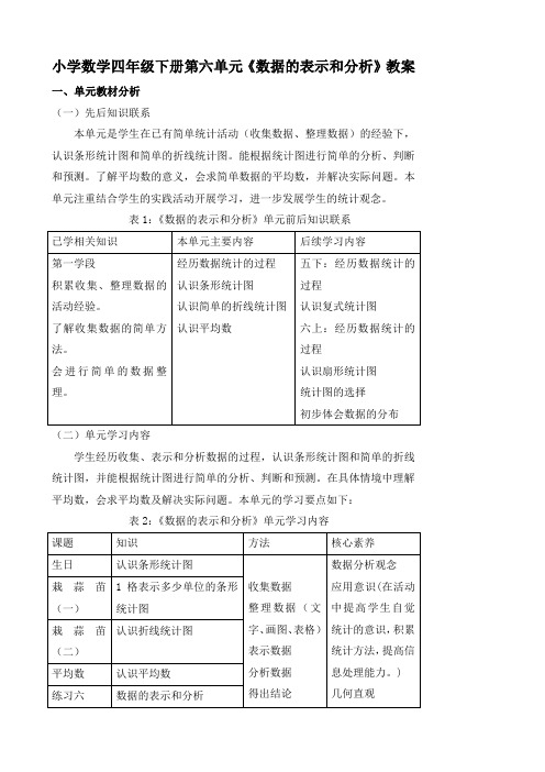 小学数学四年级下册第六单元 《数据的表示和分析》教案