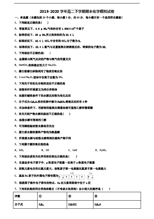 2020沈阳市高二化学下学期期末监测试题