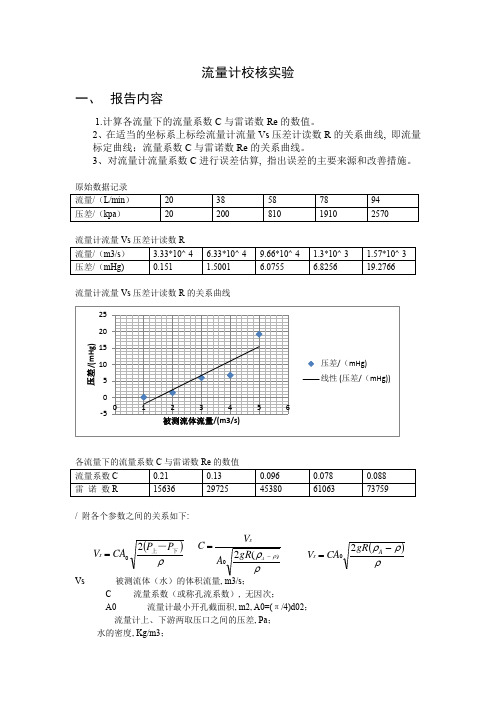 流量计校核实验数据处理 转子流量计