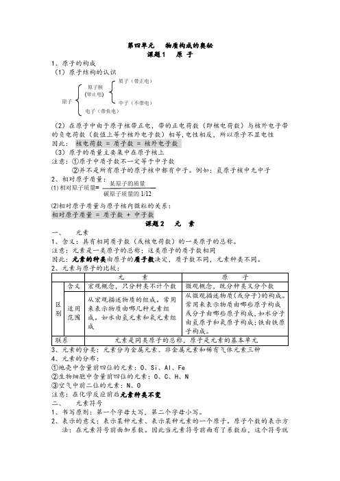 初三化学第四章知识点总结