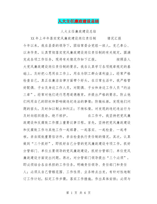 人大主任廉政建设总结