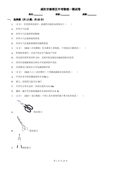 咸阳市秦都区中考物理一模试卷