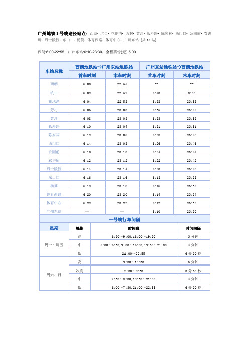 广州地铁线路及时刻表