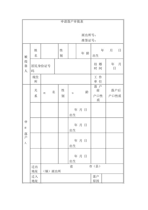 申请落户审批表