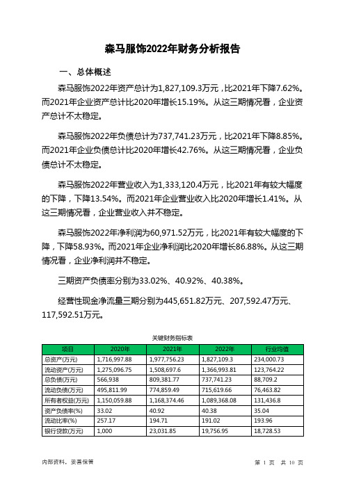 002563森马服饰2022年财务分析报告-银行版