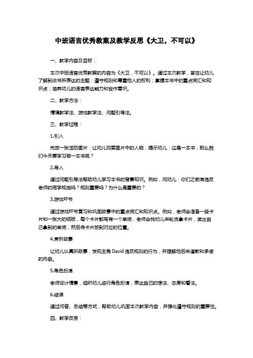 中班语言优秀教案及教学反思《大卫,不可以》