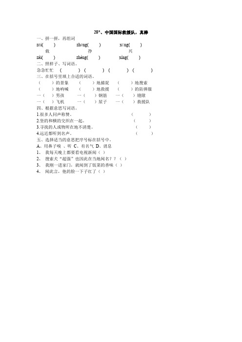 人教版三年级语文下册28、中工国际救援队,真棒同步练习题