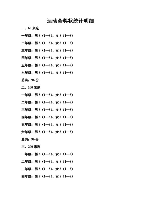 运动会奖状统计明细