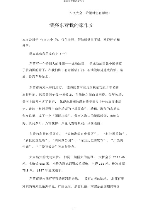 美丽东营我的家作文