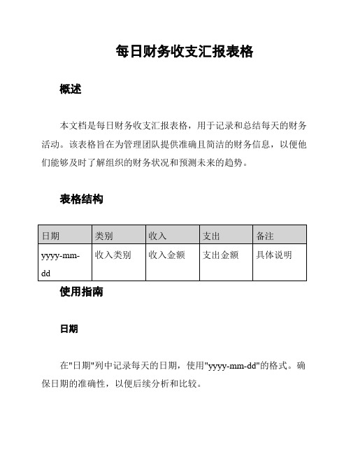 每日财务收支汇报表格