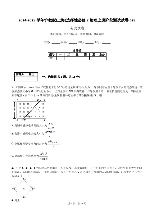 2024-2025学年沪教版(上海)选择性必修2物理上册阶段测试试卷628