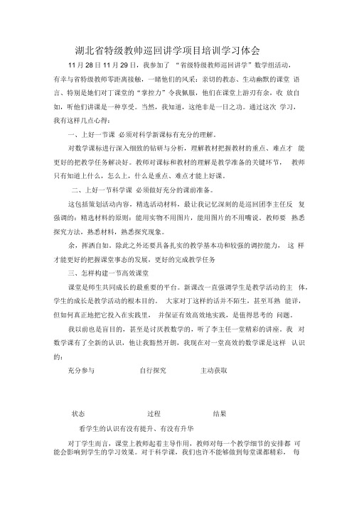 湖北省特级教师巡回讲学项目培训学习体会