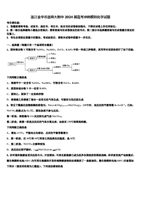 浙江金华市浙师大附中2024届高考冲刺模拟化学试题含解析