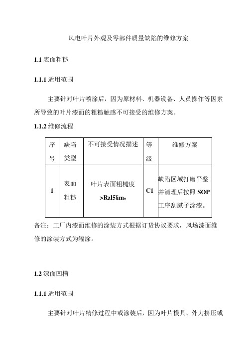 风电叶片外观及零部件质量缺陷的维修方案