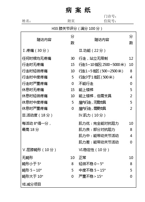 HSS评分(膝关节评分)