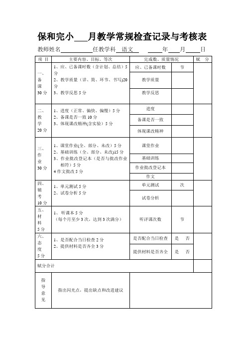 语文、数学教学常规检查记录与考核表