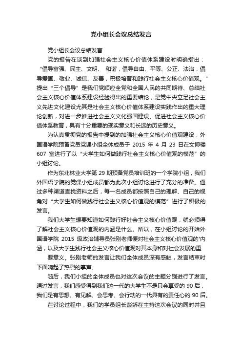 党小组长会议总结发言