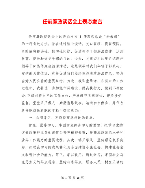 任前廉政谈话会上表态发言