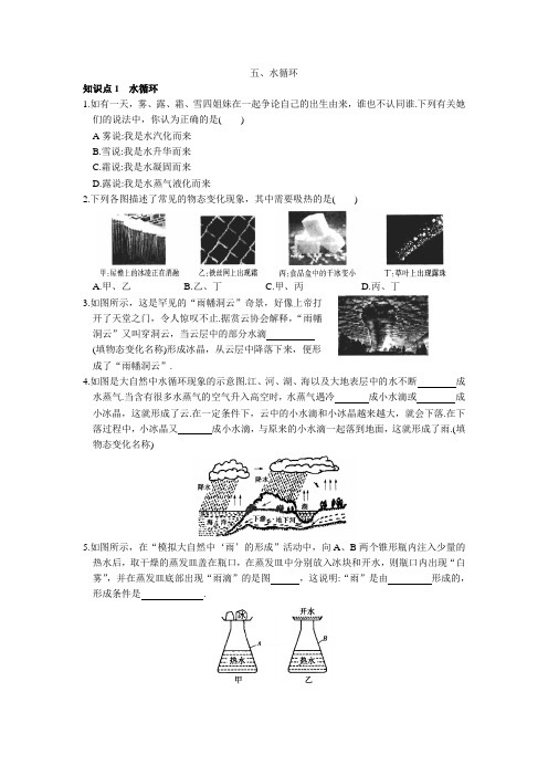 苏教版八年级物理上册第二章 2.5 水循环 课时精讲(含答案)