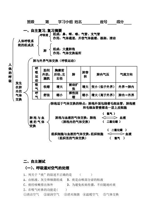 第三章人体的呼吸复习学案 