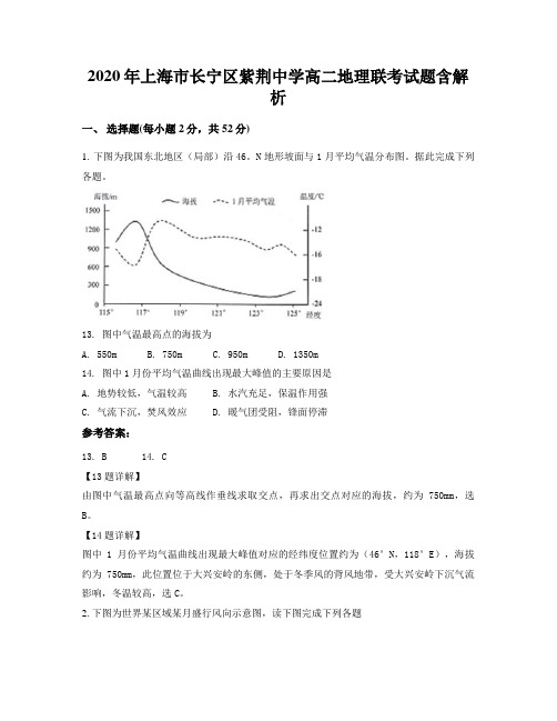 2020年上海市长宁区紫荆中学高二地理联考试题含解析