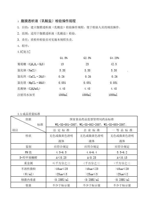 腹膜透析液(乳酸盐)检验操作规程(新处方)