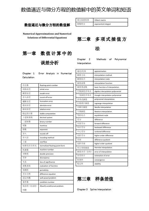 数值逼近与微分方程的数值解中的英文单词和短语