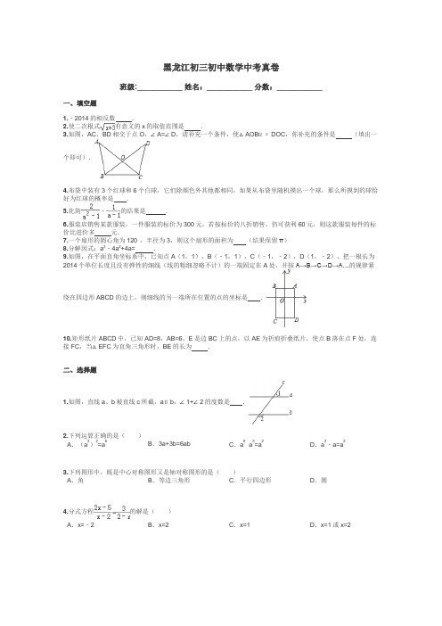 黑龙江初三初中数学中考真卷带答案解析
