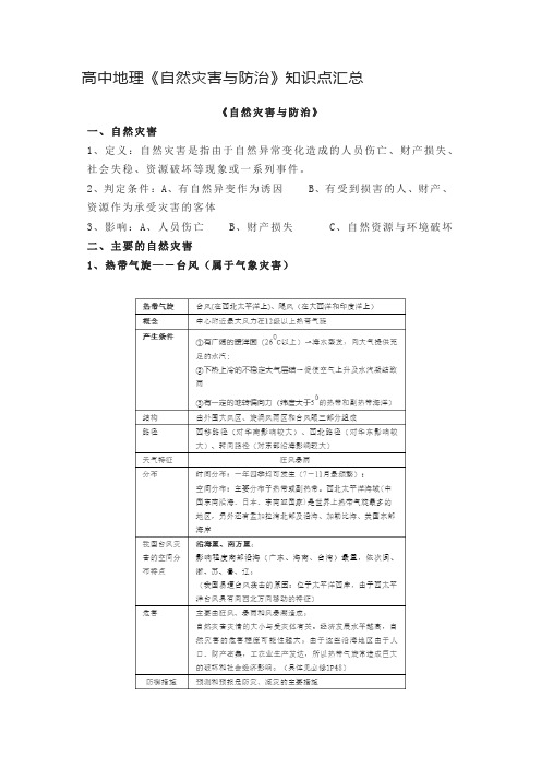 高中地理《自然灾害与防治》知识点汇总