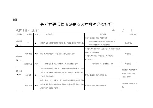 长期护理保险协议定点医护机构评价指标