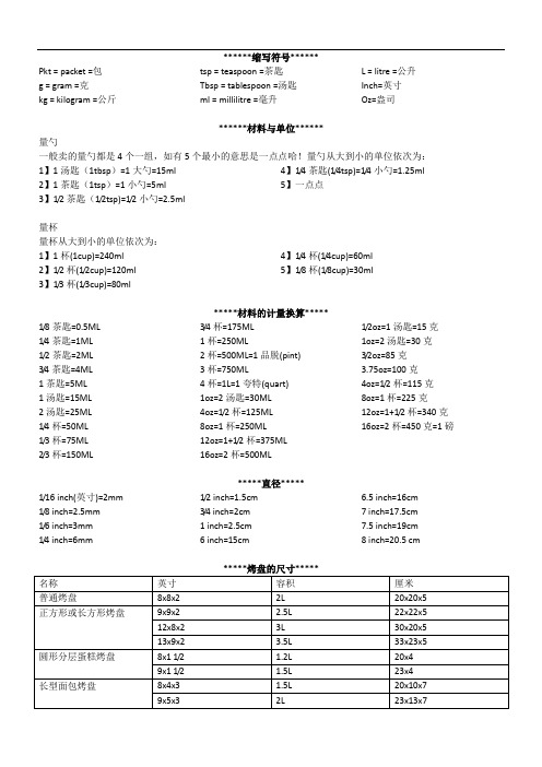 最新烘焙换算教学提纲