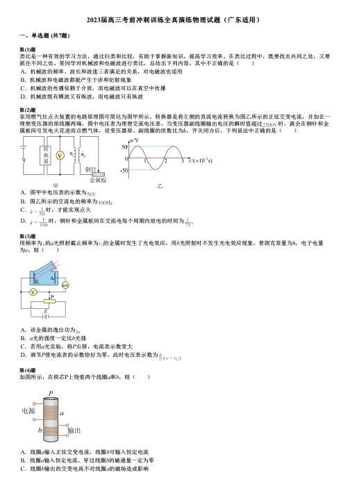 2023届高三考前冲刺训练全真演练物理试题(广东适用)