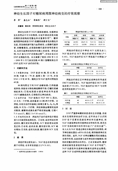 神经生长因子对糖尿病周围神经病变的疗效观察