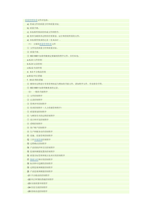 ISO9001质量管理体系包括哪几类文件