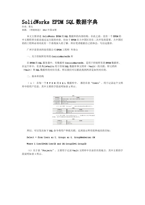 SolidWorks EPDM SQL数据字典