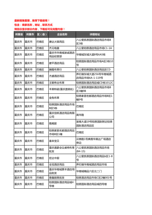 新版重庆市重庆市巴南区酒店用品企业公司商家户名录单联系方式地址大全168家