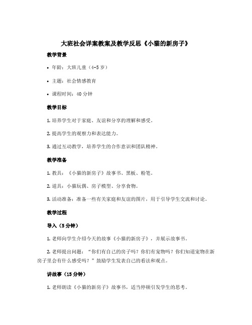 大班社会详案教案及教学反思《小猫的新房子》