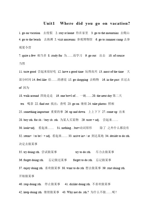 新人教版八年级英语上各单元重点词组