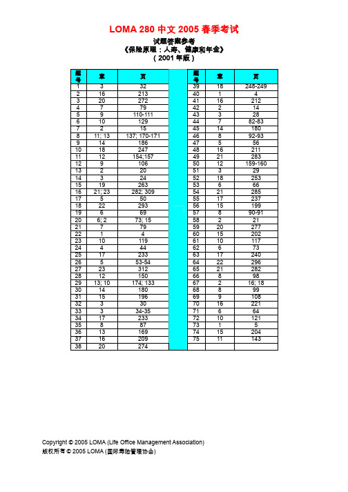 LOMA试题标准答案-TextRef-May2005-AllChinese